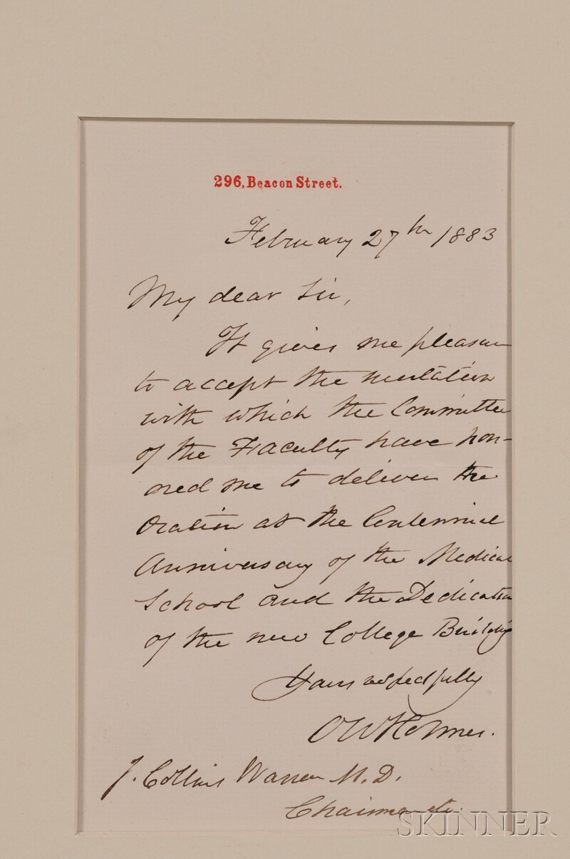 Appraisal: Holmes Oliver Wendell - Autograph letter signed one page February