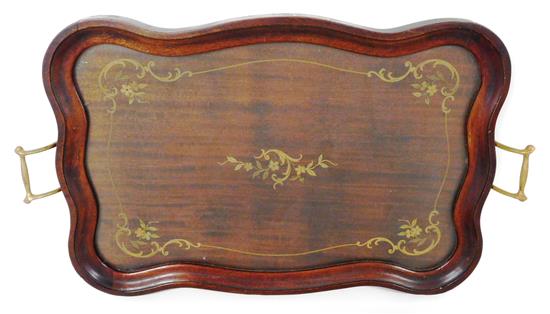 Appraisal: Royal Rochester mahogany tray oblong with undulating edge floral inlay