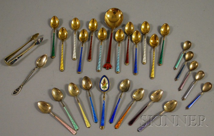 Appraisal: Group of Enameled Silver Spoons Scandinavia set of seven demitasse