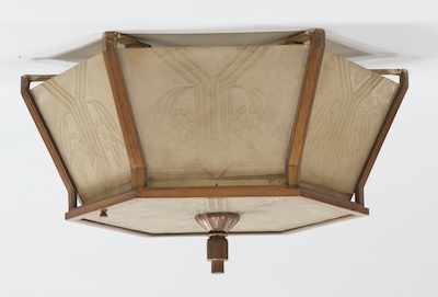 Appraisal: An Art Deco Bronze Etched Glass Light Fixture From The