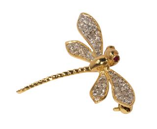 Appraisal: Diamond ruby and k yellow gold dragonfly pin Diamond ruby