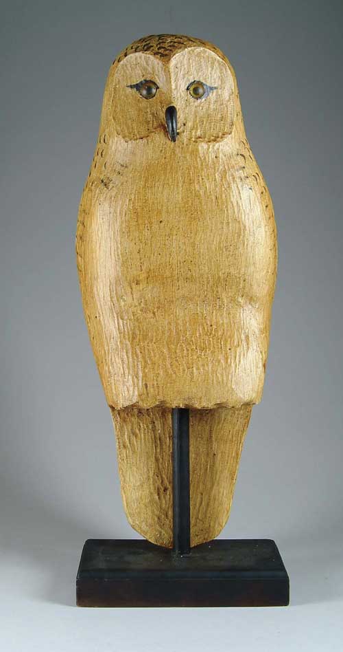 Appraisal: CARVED AND PAINTED FOLK ART OWL BY FRANK FINNEY Mustard