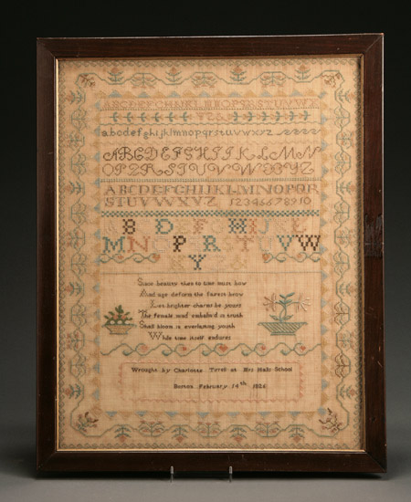 Appraisal: American Needlework Sampler Worked by Charlotte Tirrell Mrs Hall's School