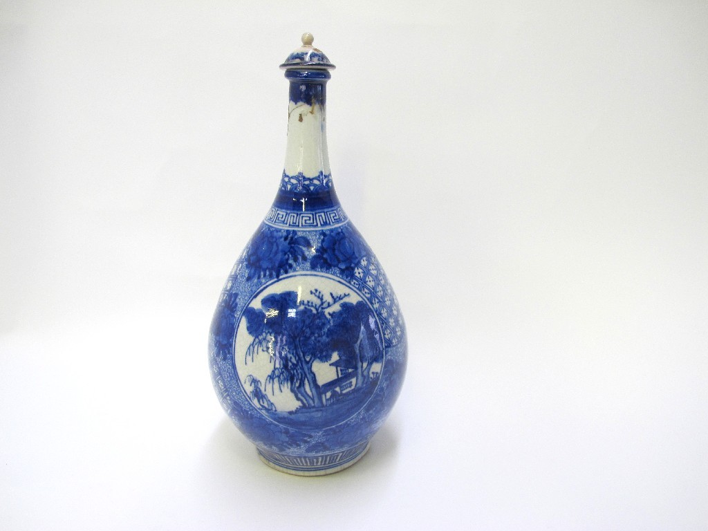 Appraisal: Chinese blue and white bottle vase with oval landscape panels