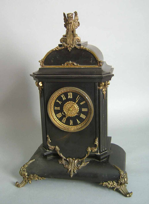 Appraisal: French black marble mantle clock by Roblin Fils th c