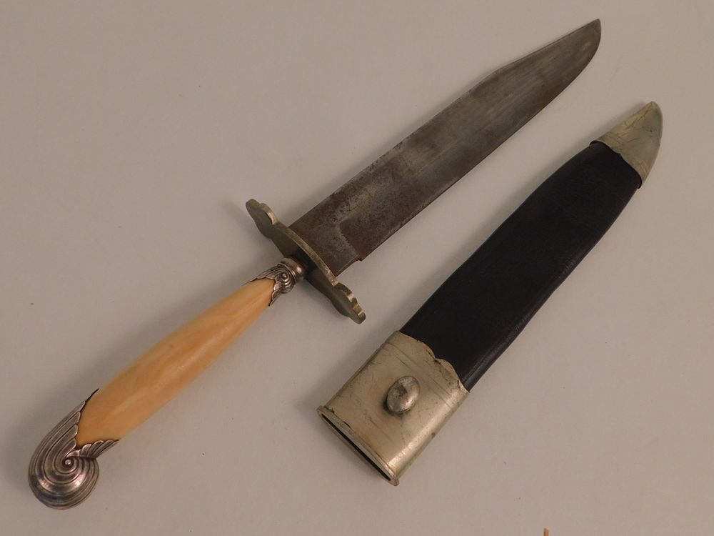 Appraisal: ANTIQUE SHEFFIELD BOWIE KNIFE - BOWAN Large antique Sheffield bowie