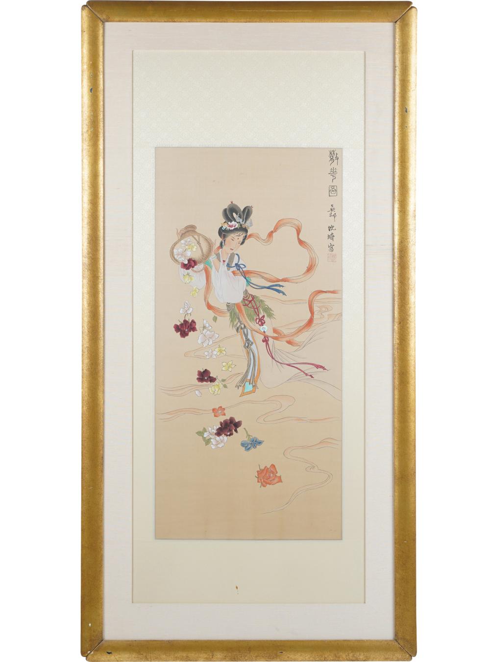 Appraisal: CHINESE SCROLLpainted on paper with Chinese characters to upper right