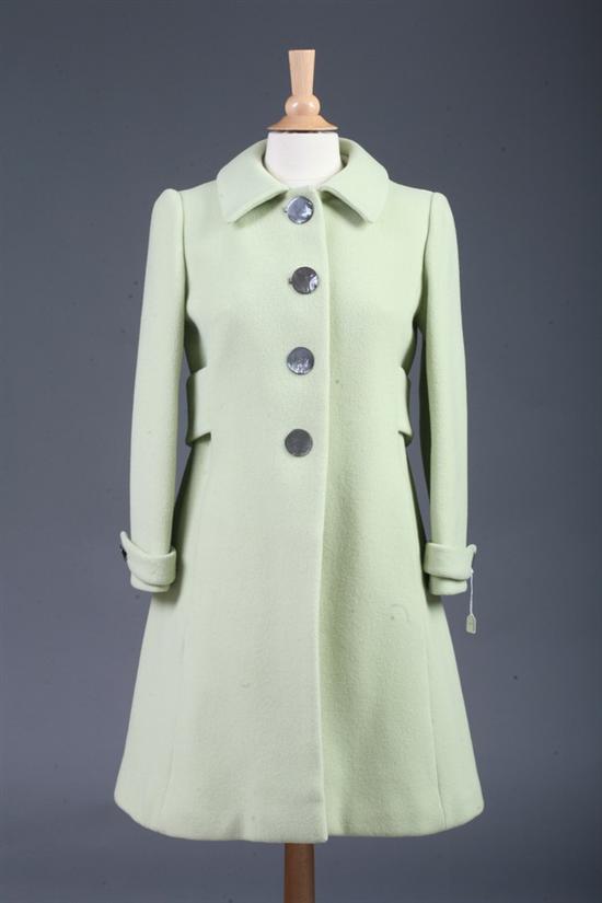 Appraisal: HATTIE CARNEGIE VINTAGE SEA GREEN WOOL COAT s Full-length single-breasted