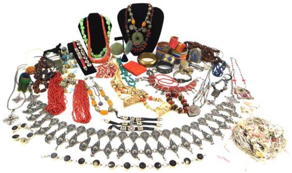 Appraisal: JEWELRY Ethnic jewelry pieces some marked silver materials include hardstone