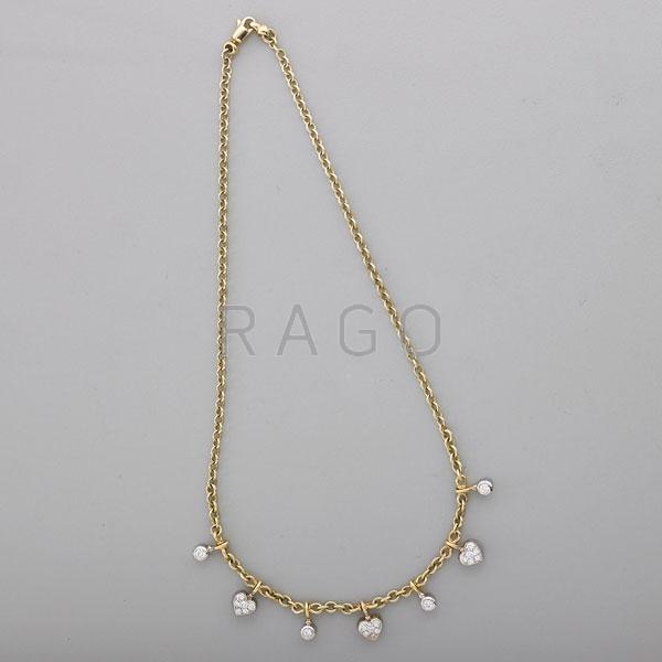 Appraisal: DIAMOND AND K GOLD HEART FRINGE NECKLACE Condition Report