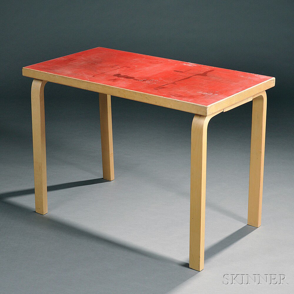 Appraisal: Alvar Aalto Desk Beech Finland c s Red rectangular top