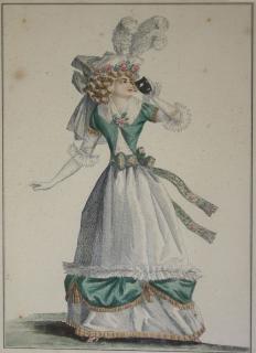 Appraisal: Three th c French hand colored fashion engravings with women