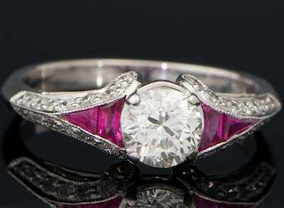 Appraisal: A Ladies' Diamond and Ruby Ring k white gold ring