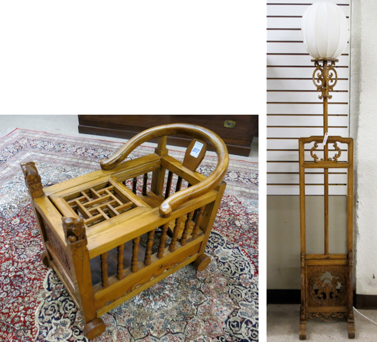 Appraisal: TWO ARTICLES OF CHINESE SONGMU WOOD OCCASIONAL FURNITURE carved trestle-base