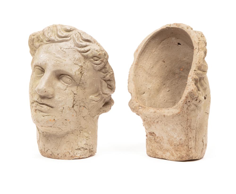 Appraisal: Pair of Classical-Style Terracotta Planters bust form h in w