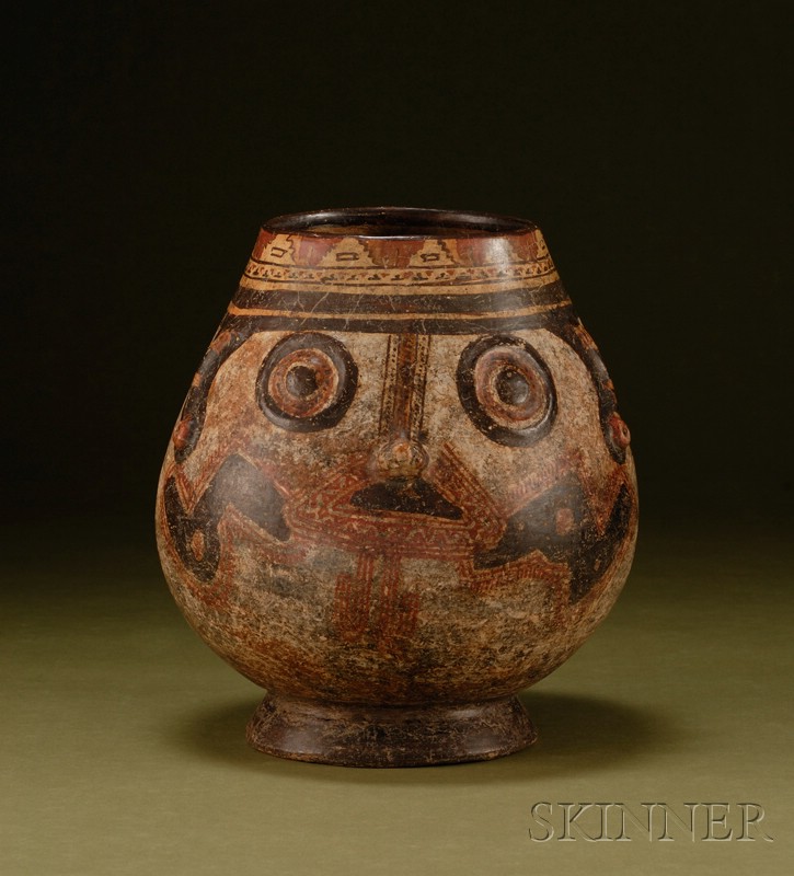 Appraisal: Pre-Columbian Polychrome Pottery Trophy Head Vessel Costa Rica c -