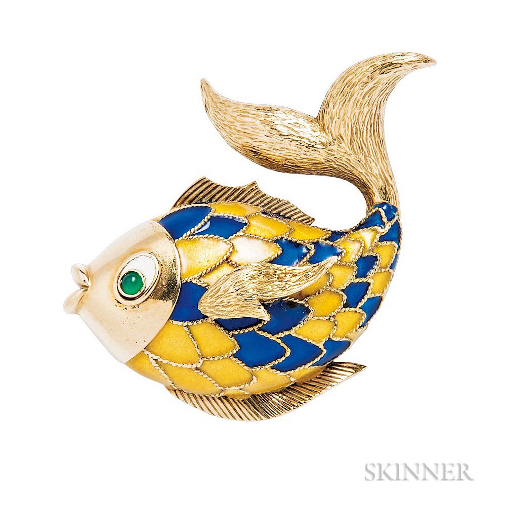 Appraisal: kt Gold and Enamel Fish Brooch Boucheron kt Gold and