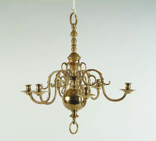 Appraisal: FIVE BRANCH BRASS CHANDELIER th Century Central ball and turned