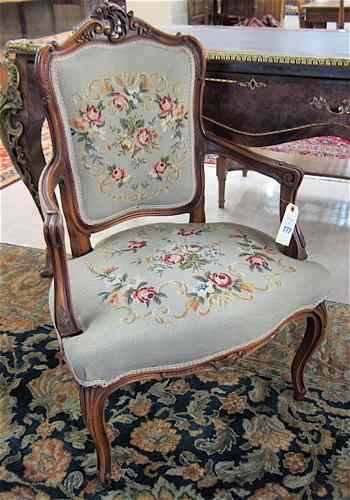 Appraisal: LOUIS XV STYLE NEEDLEPOINT FAUTEUIL having a carved and molded