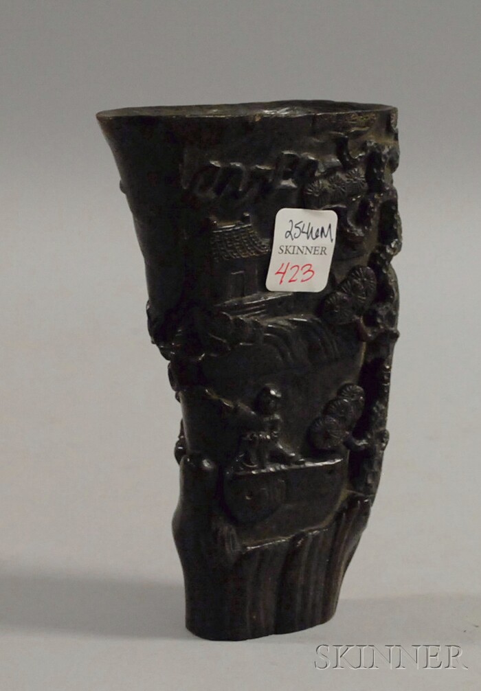 Appraisal: Horn Cup carved with scenes of figures in a landscape