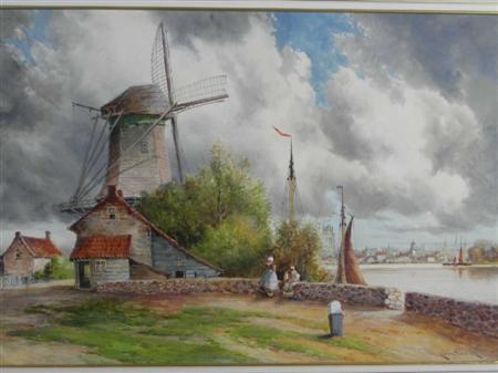 Appraisal: LOUIS VAN STAATEN DUTCH - WINDMILL BESIDE A RIVER Signed