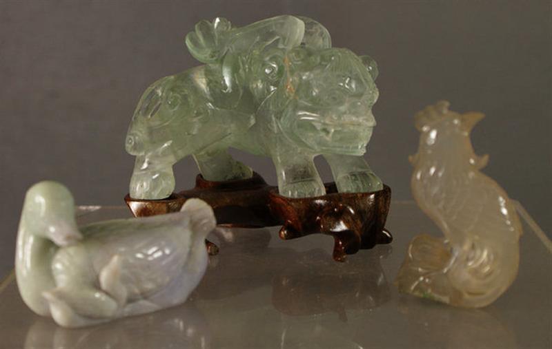 Appraisal: assorted jade turquoise amethyst other carved items foo lion dragons