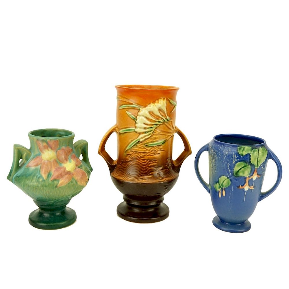 Appraisal: Three Roseville Pottery Vases Group of three Roseville pottery vases