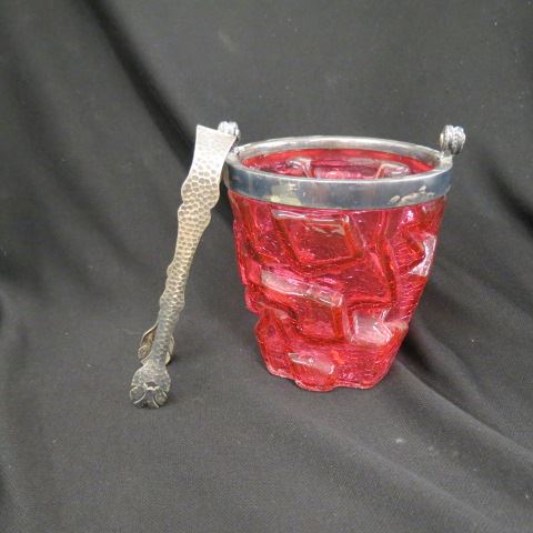 Appraisal: Victorian Cranberry Art Glass Ice Bucket unusual Ice shaped base