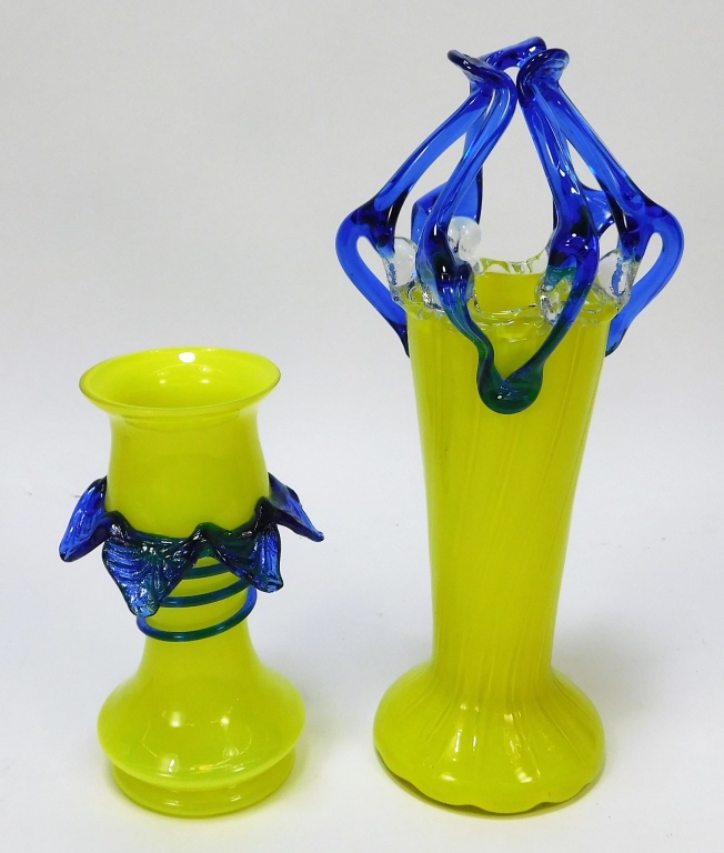 Appraisal: PC KRALIK VIVID YELLOW BOHEMIAN ART GLASS VASES Bohemia th