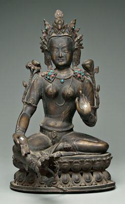 Appraisal: Tibetan bronze figure of Tara seated on a lotus throne