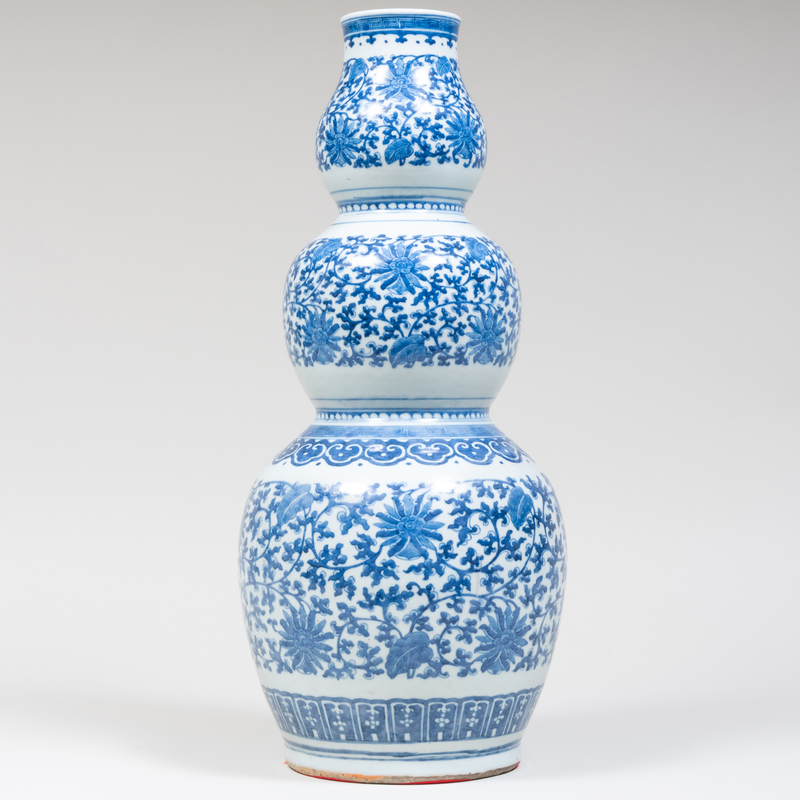 Appraisal: Chinese Blue and White Porcelain Triple Gourd Vase Unmarked x