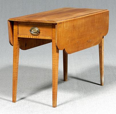 Appraisal: Federal style Pembroke table tiger maple with shaped drop leaves