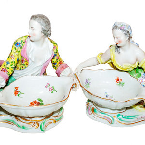 Appraisal: A Pair of Meissen Porcelain Sweetmeat Stands th Century modeled