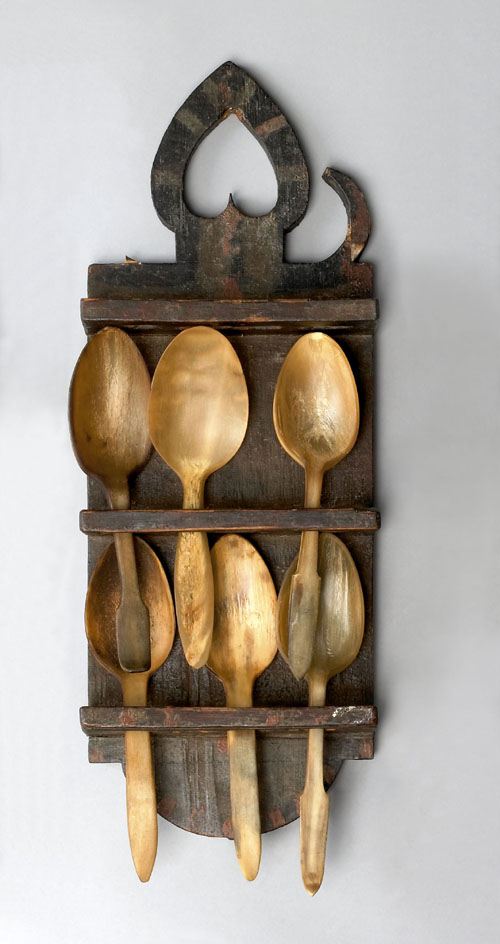 Appraisal: Painted oak spoon rack late th c with heart cutout