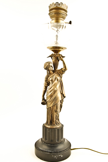 Appraisal: A th C Figural Fluid Lamp having a gilt metal