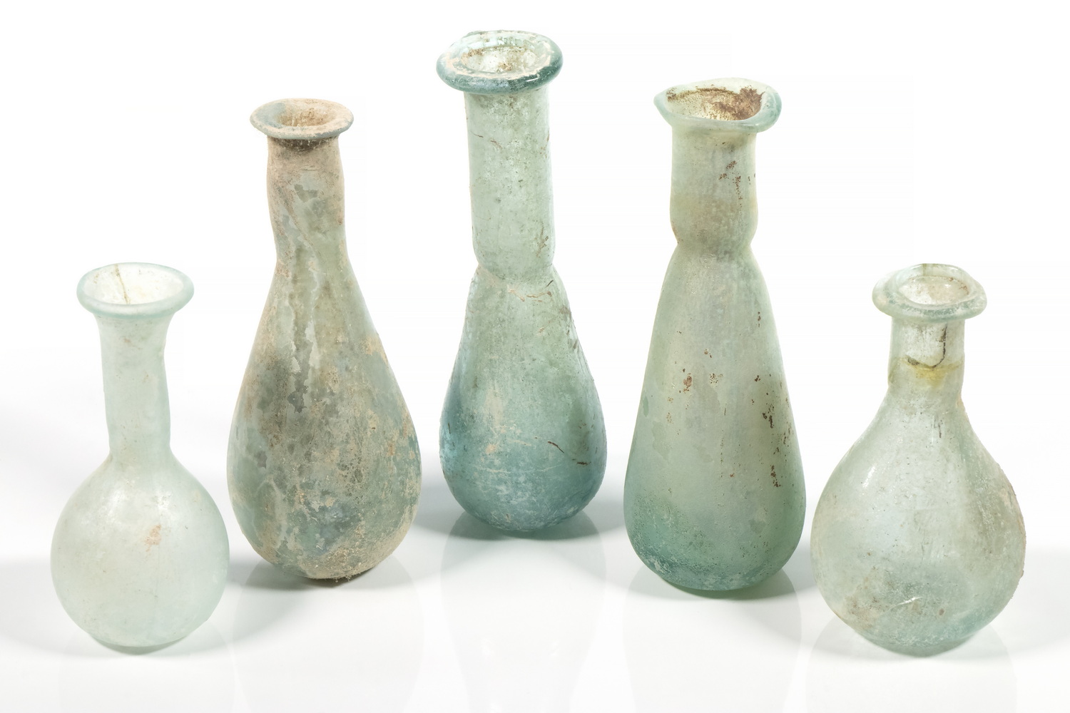 Appraisal: ANCIENT ROMAN GLASS BOTTLES st- rd c AD Rome Iridescent