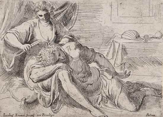 Appraisal: Giacomo Franco Samson and Delilah etching after Palma Vecchio c