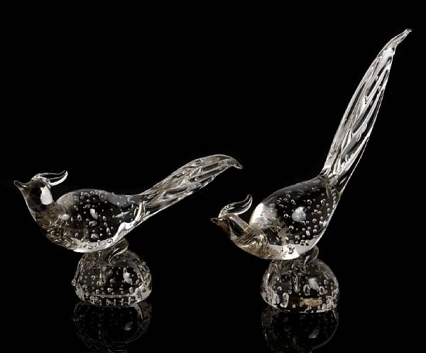 Appraisal: A pair of Murano clear molded glass models of pheasants