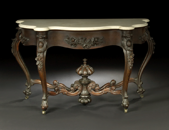 Appraisal: Rare American Rococo Revival Laminated Rosewood and Marble-Top Console mid-