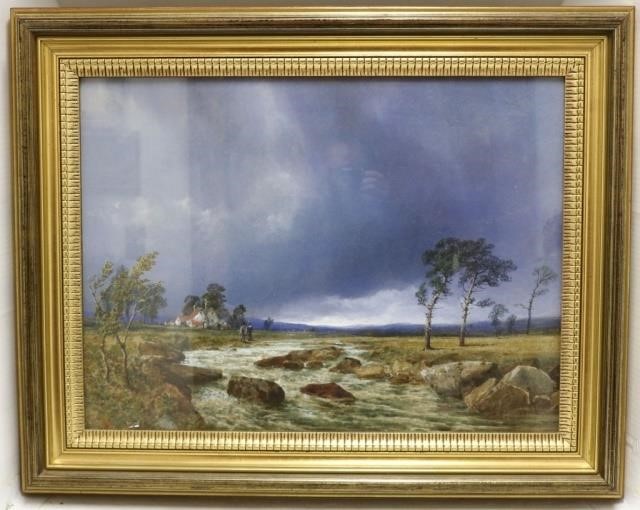 Appraisal: EDGAR E WEST - UK GOUACHE DEPICTING MEN SALMON FISHING