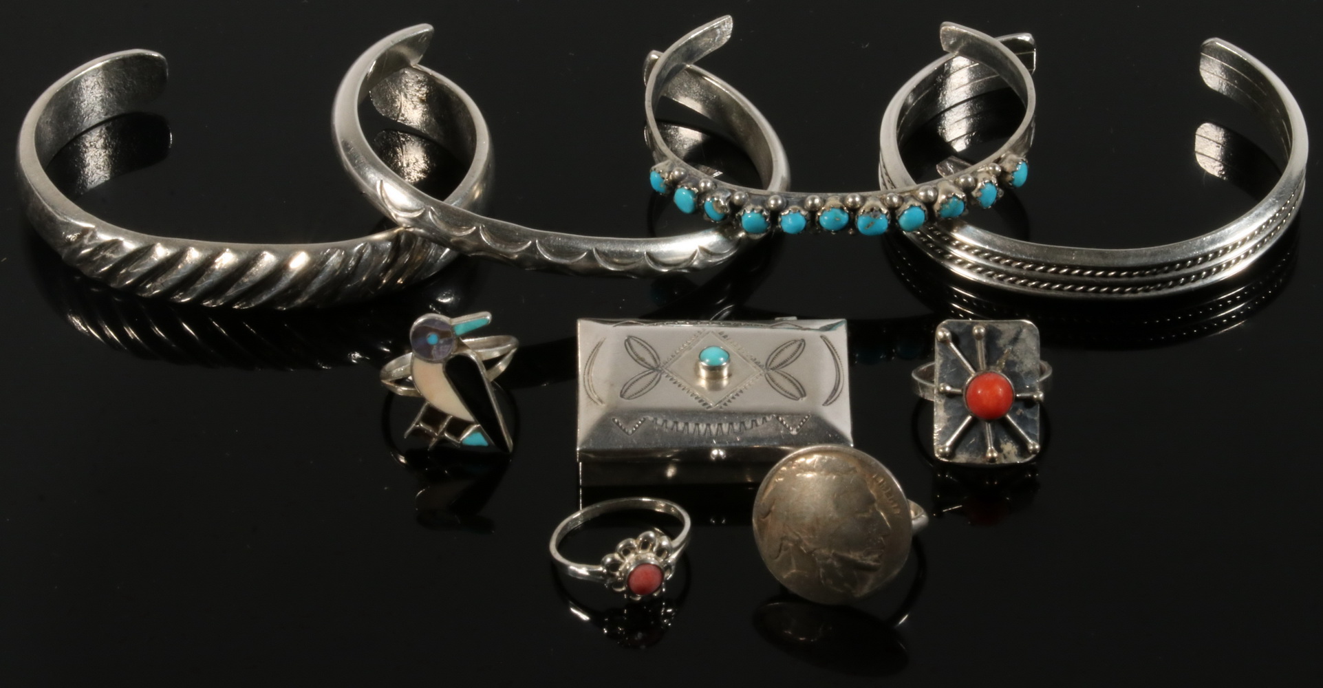 Appraisal: PC NATIVE AMERICAN SILVER JEWELRY Collection of Vintage Native American