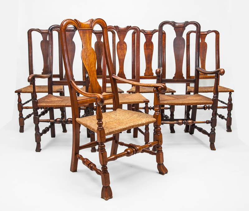 Appraisal: ASSEMBLED GROUP OF EIGHT WILLIAM AND MARY STYLE STAINED WALNUT