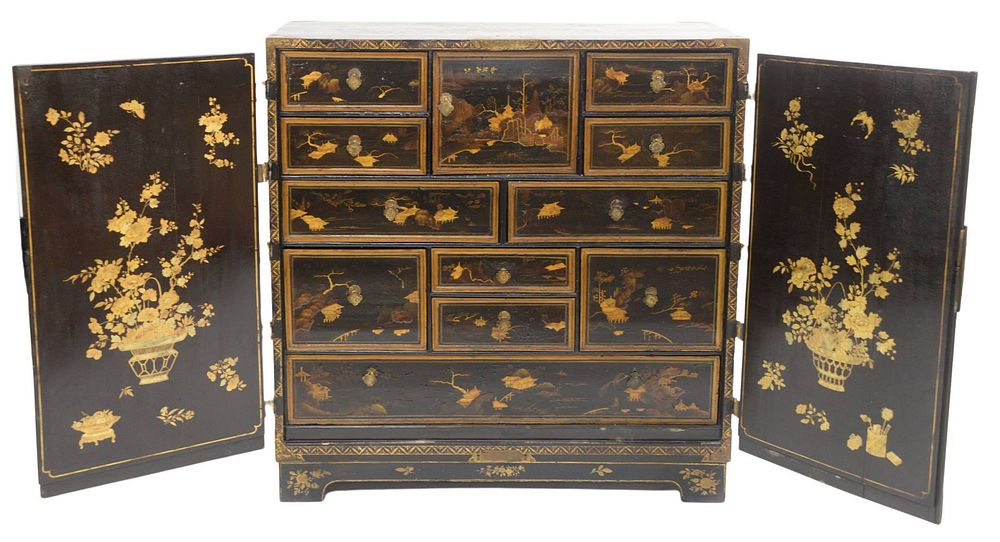 Appraisal: Chinese Chinoiserie Cabinet black lacquered having two doors opening to