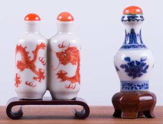 Appraisal: th C Chinese Porcelain Snuff Bottles Two A double bottle