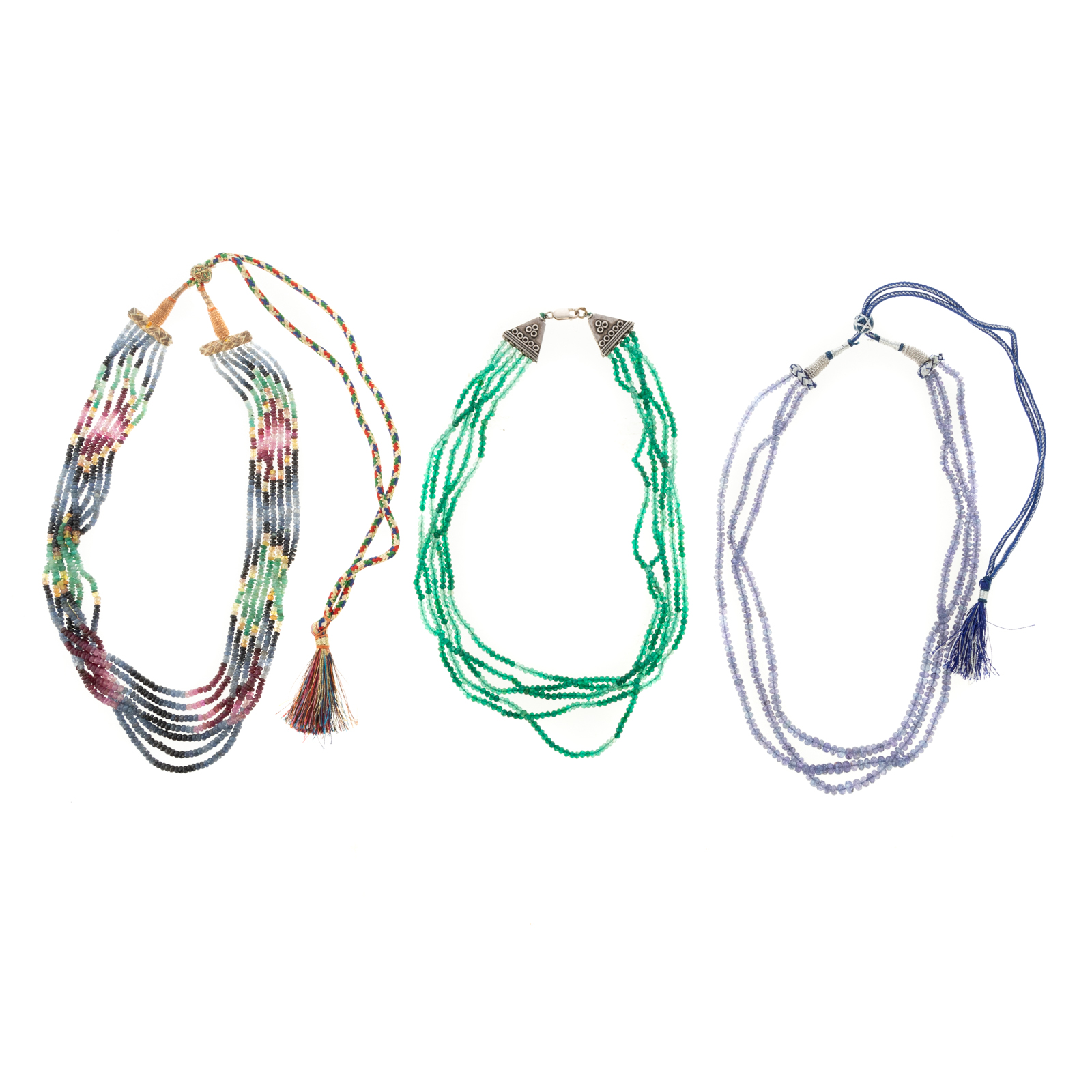 Appraisal: A TRIO OF BEADED GEMSTONE NECKLACES Multi-strand necklace featuring gemstone