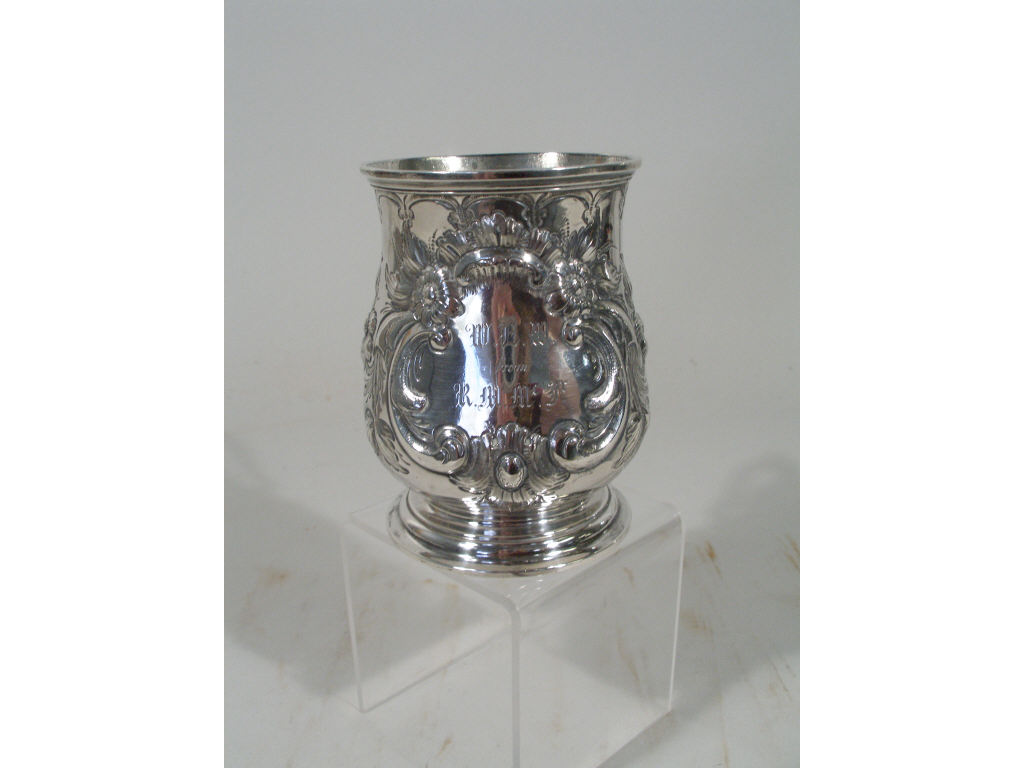 Appraisal: Tiffany Co G W Repousse Mug c baluster form body