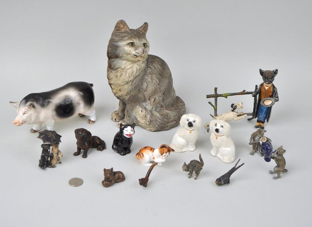 Appraisal: Group Fifteen Whimsical Small Animal Figures comprising cat door stop