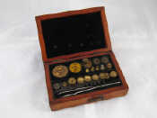 Appraisal: A mahogany velvet lined box of Hatton Garden jeweller's weights