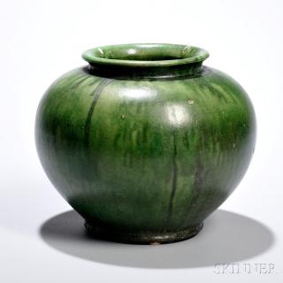 Appraisal: Green-glazed Stoneware Jar Green-glazed Stoneware Jar China Tang dynasty compressed