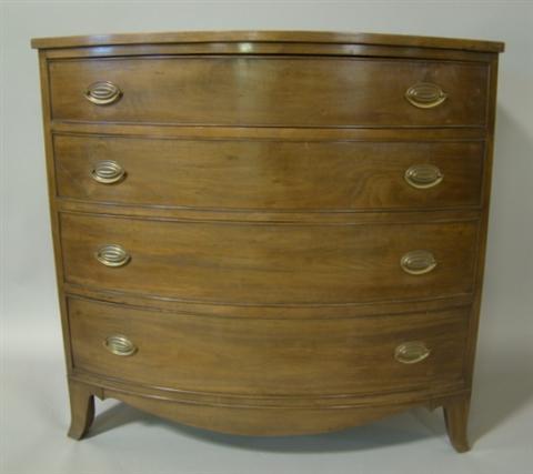 Appraisal: HEPPLEWHITE MAHOGANY BOW FRONT FOUR DRAWER CHEST The top over